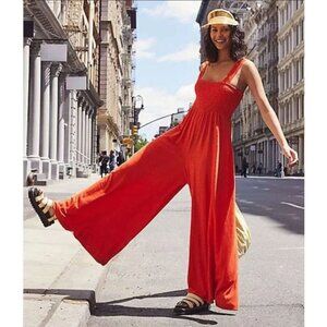 Free People Beach Homecoming Jumpsuit Wide Leg Sleeveless Red Orange Medium
